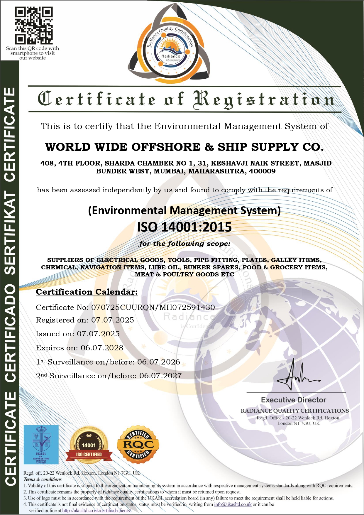 ISO 14001:2015 Certificate