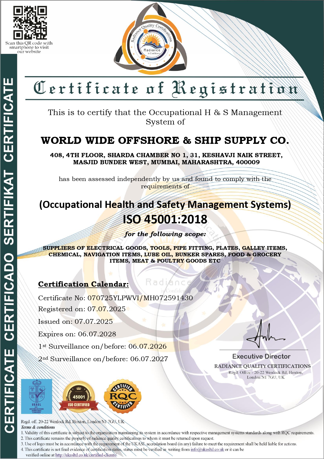 ISO 45001:2018 Certificate
